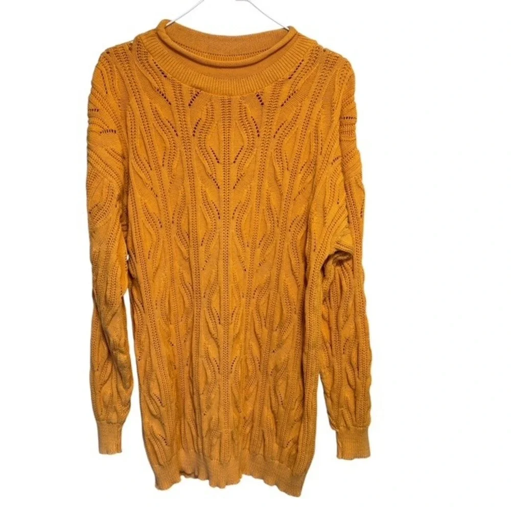 VTG Womens Chunky 90s‎ Cotton Cable Knit Sweater XL Granola Thick Roll Neck - Picture 2 of 14